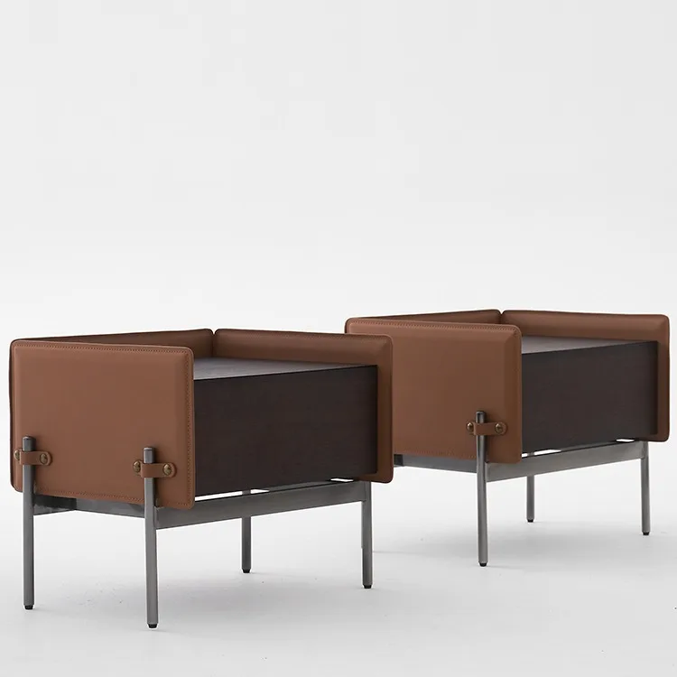 

Minimalist, high-end, solid wood, bedside table, saddle leather, bedside, bedroom chest