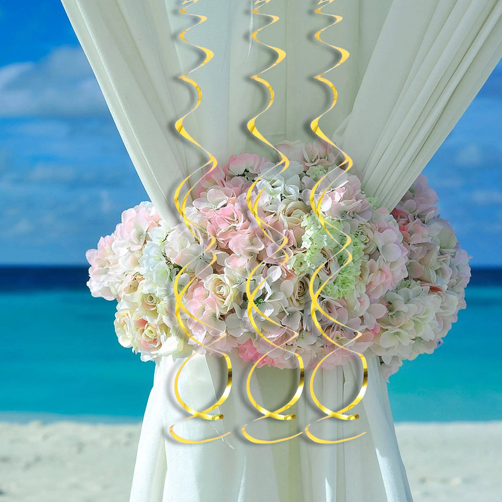 

6pcs Spiral Hanging Decorations 70Cm Golden Party Ceiling Swirl Wedding Birthday Baby Shower Decoration Plastic Shiny