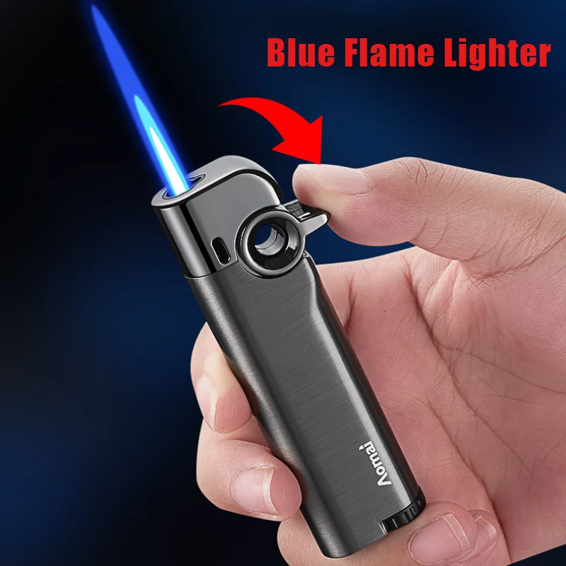 Creative Rocker Straight-forward Blue Flame Lighter Metal Brushed Windproof Inflatable Cigarette Lighters & Smoking Accessories