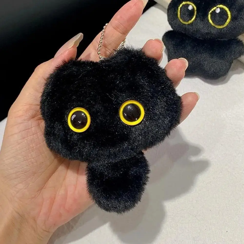 New Lovely Black Cat Plush Toy Keychain Cartoon Kitten Soft Stuffed Doll Pendant Car Key Ring Backpack Bag Decor Kid Gift