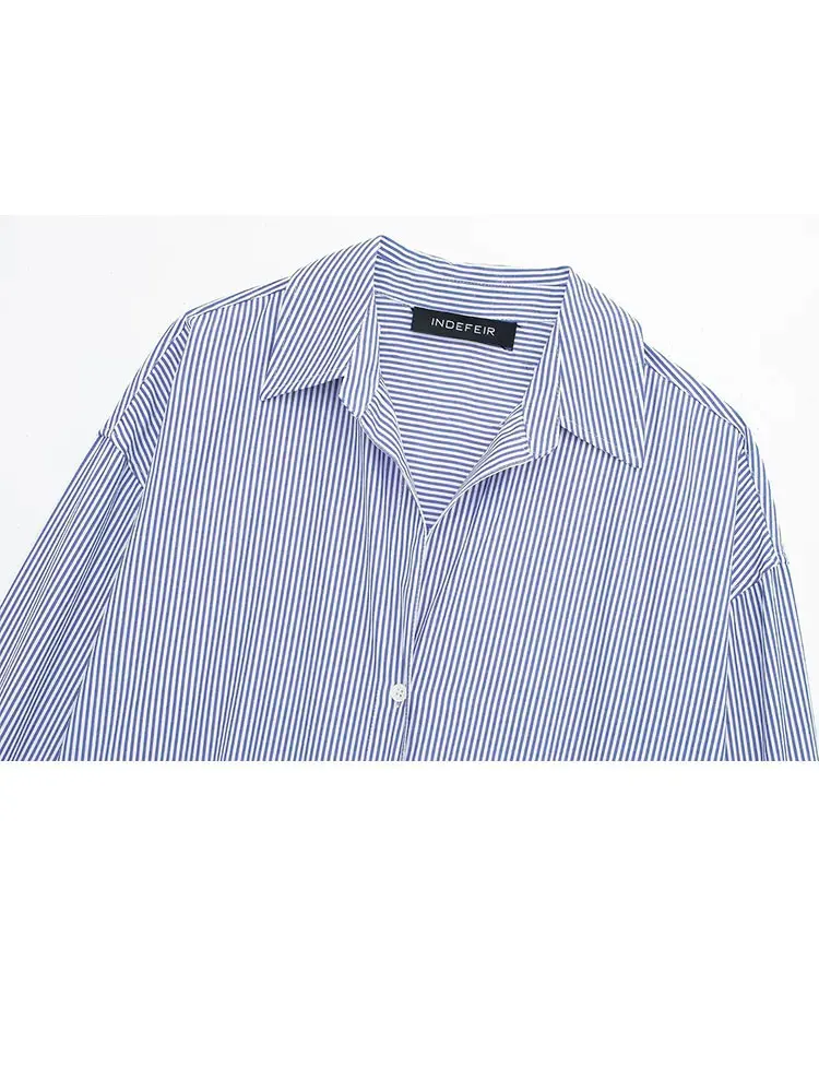 HH 2025 Spring New Women's Poplin Office Shirt Chic V Neck Single Breasted Elegant Women's Striped Casual Shirt Streetwear image 6