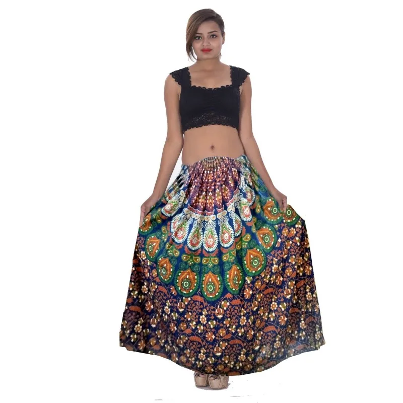 Indian Women's Skirt Cotton Paisley Print Gypsy Ethnic Hippie Baggie Blue Color