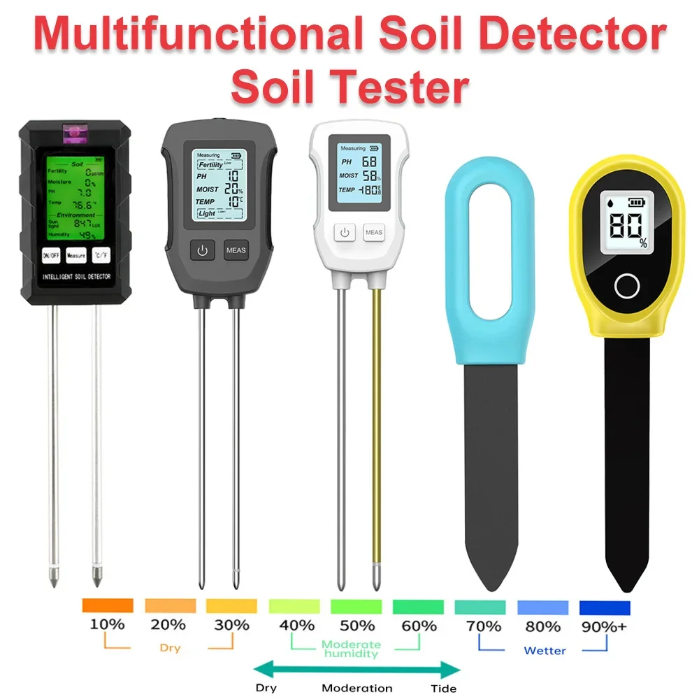 Testador digital de solo para pH/umidade/temperatura com LCD retroiluminado, leitura rápida, desligamento automático para jardinagem, estufa, agricultura, vasos de plantas
