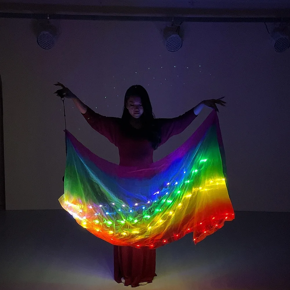 Led Poi Ball for Women Belly Dance Veils Rainbow Color Belly Dancing Poi Ball with Veil Party Wedding Colored Led Ribbon