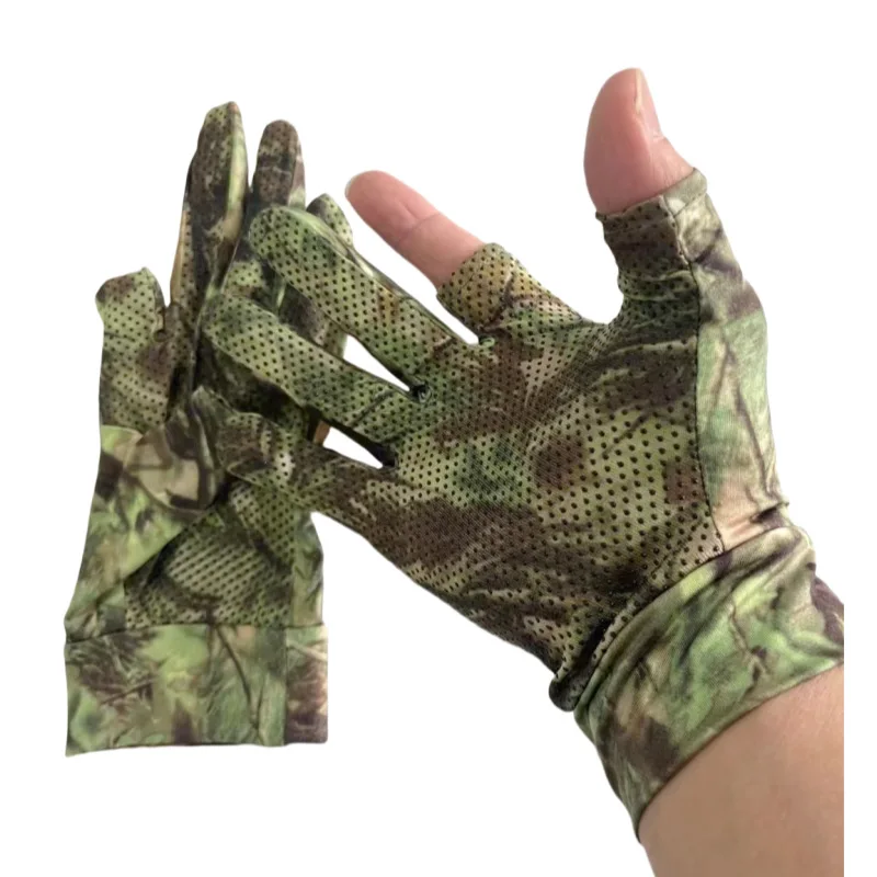 Boinic Camouflage Anti-Slip Two Finger Cut Hunting Fishing Gloves Thin Sunscreen Cycling Hiking Gloves Multi-Functional Mittens