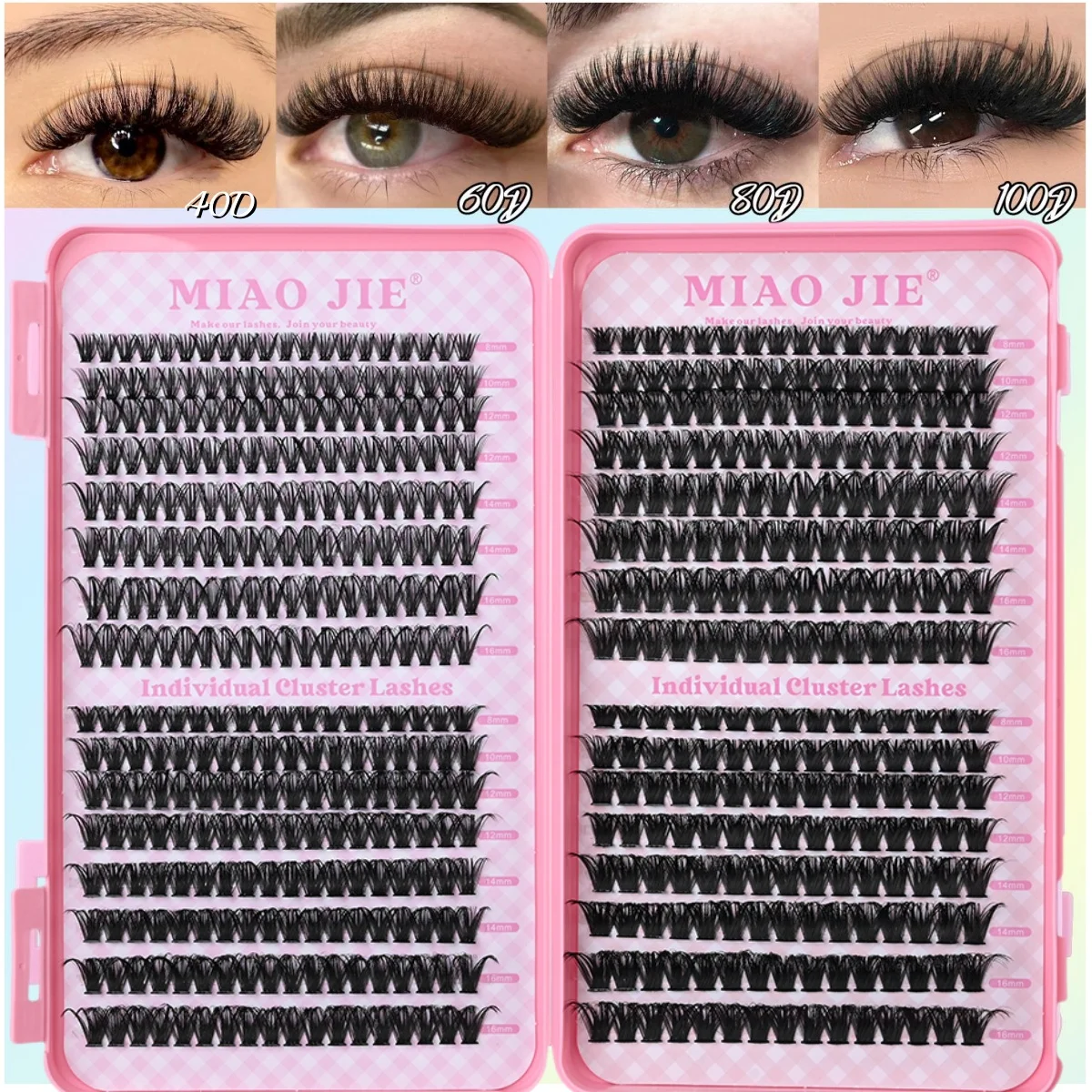 MIAOJIE False eyelashes Clusters Natural Thick Volume eyelashes Extension Kit - High-Capacity Individual Lashes with Applicators