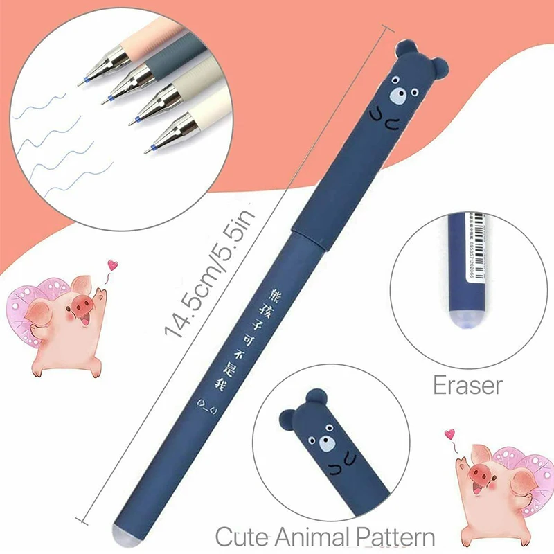 40Pcs Black Blue Erasable Pens Cartoon Panda Animal Pattern Erasable Ballpoint Pen Erasable Gel Pens Rub Out Pens for Kids