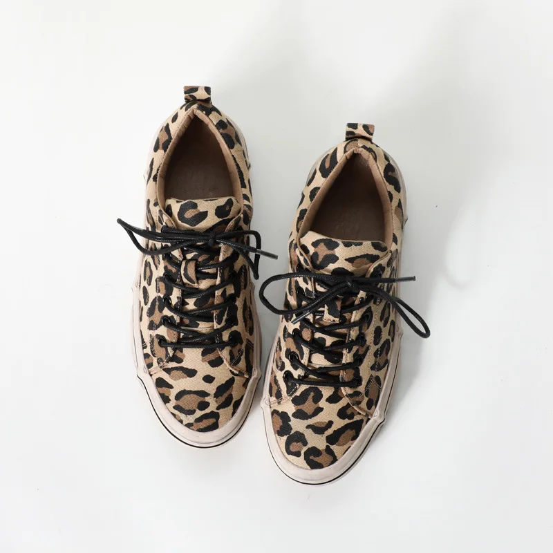 Stylish Leopard Print Flat Canvas Women Shoes Low Cut Spring Chunky Sneakers Casual Teen Girl Women Shoes Fashion Outdoor Shoes