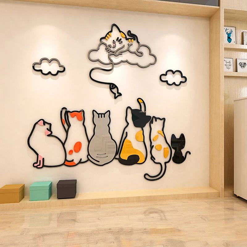 

Doll cat Acrylic 3D wall sticker Children's Room Nursery Window Glass Door Wall Sticker Bedroom Living Room roof decoration