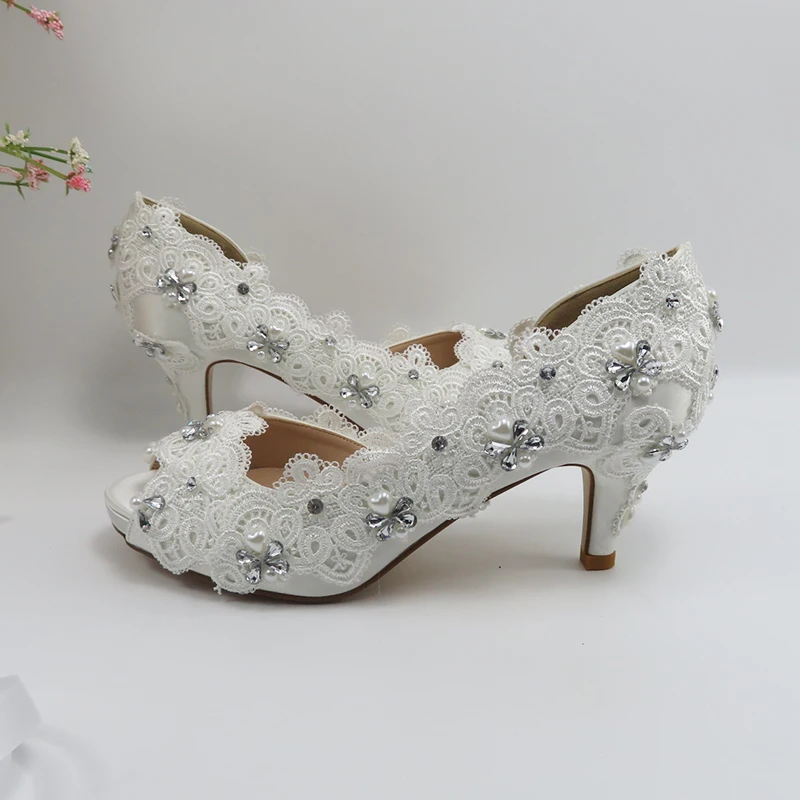 2020 New Arrival Lace-Up Fashion shoes woman White Flower Wedding Bridals shoe Ankle Strap Open Toe High shoes sweet party shoe