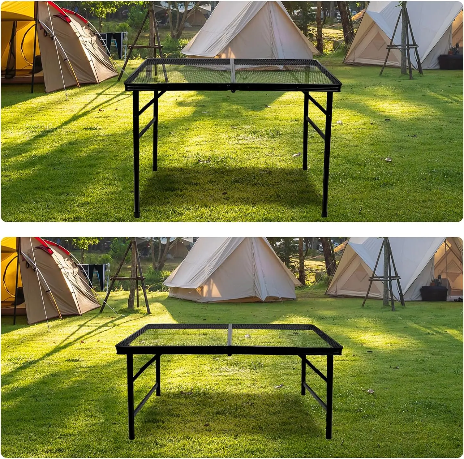 3x2 FT Folding Grill Table Camping Table, Metal Portable Picnic Table, Lightweight Height Adjustable Foldable Table for Outdoor