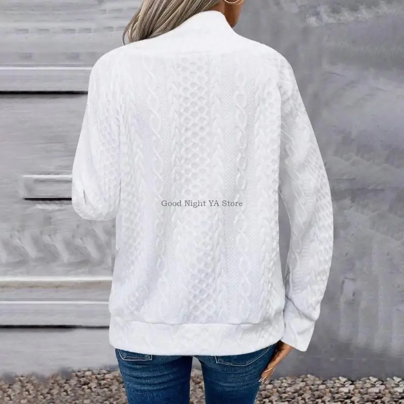  Women's Quilted Mock Neck Sweatshirts Button Detail Long Sleeve Textured Casual Loose Fashion Fall Pullover