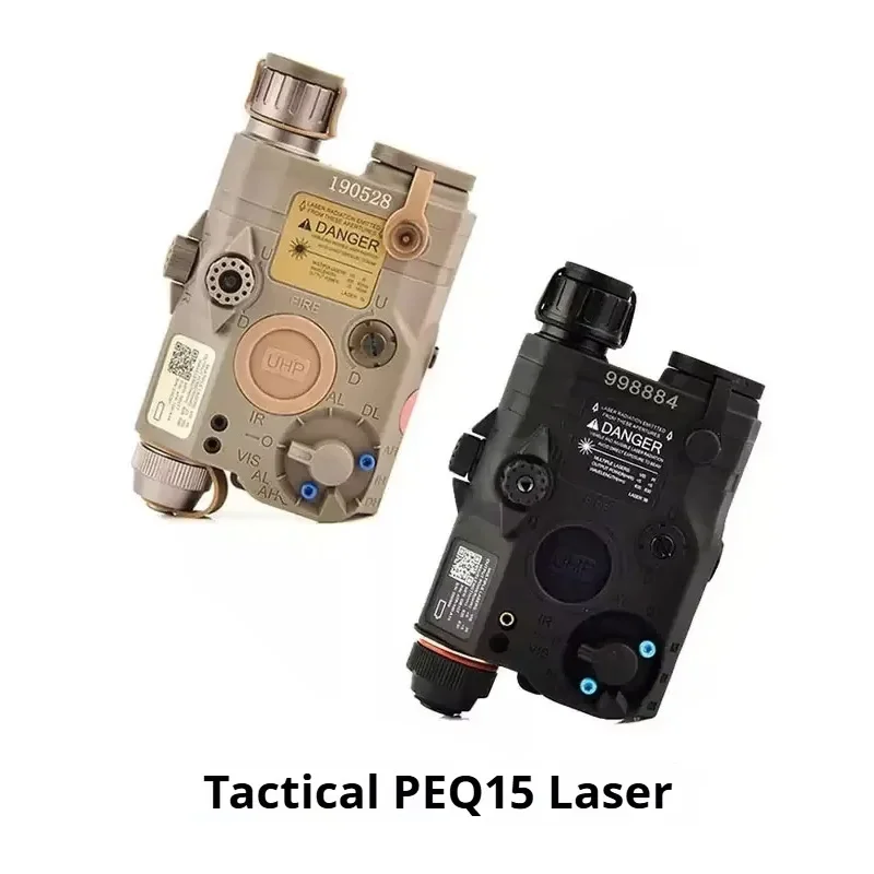 Torcia LED da montaggio su guida per Airsoft tattico PEQ-15 con laser rosso e verde, stroboscopio, 20mm Picatinny, luce da caccia tattica per Airsoft