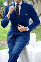 Abito da uomo 2 pezzi a righe formale da sposa Blazer e pantaloni monopetto abiti da uomo di alta qualità 2024 maschio elegante