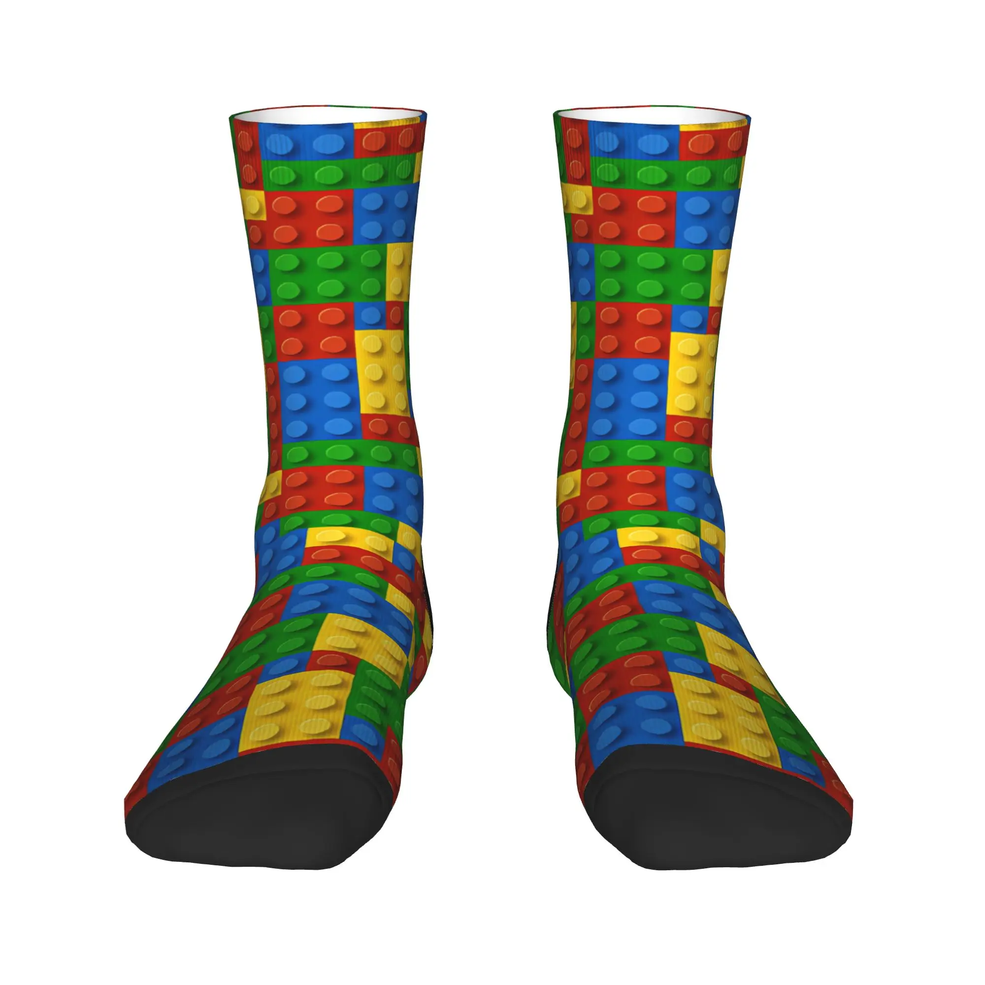 Classic Rainbow Building Blocks Socks  Retro Stockings Autumn Anti Slip Men Socks Warm Soft Design Cycling Socks