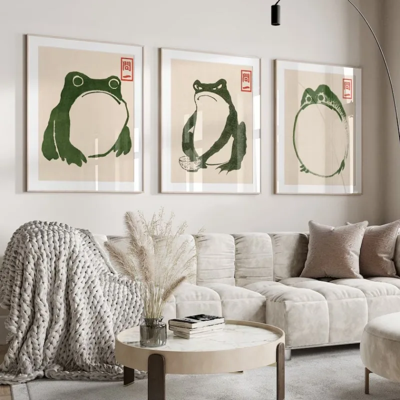 1pc frameless Canvas Painting 1pc frameless Canvas Painting 1pc frameless Canvas Painting Japanese Matsumoto Hoji Ukiyo-e Frog C