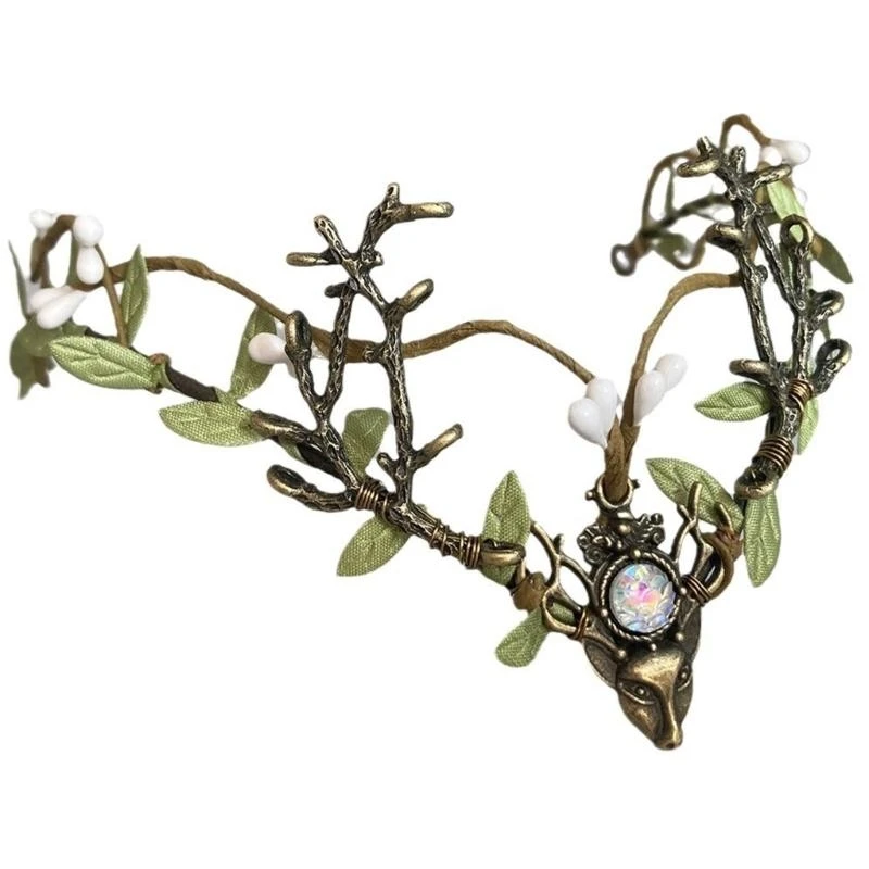 

Handcraft Forest Theme Antler Hairhoop Hair Accessory With Vines And Leaves Great For Outdoor Event And Music Festival 6XDA