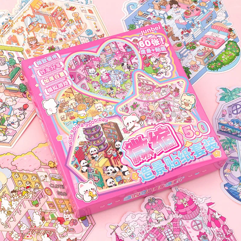 61 pezzi: include 20 carte di scena, 40 adesivi e 1 paio di pinzette, mini adesivi di scene 3D, adesivi paesaggistici 3D fatti a mano fai-da-te