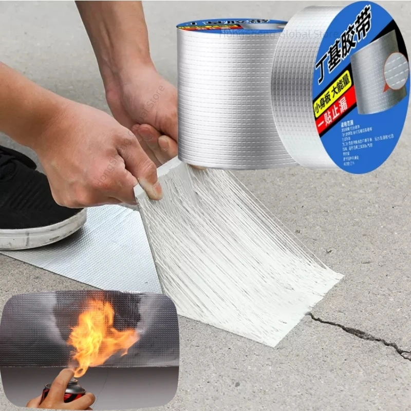 

New Aluminum Foil Butyl Rubber tape Super Strong Fiber Thicken Self Adhesive Seal Waterproof For Pool Roof Pipe Repair Stop Leak