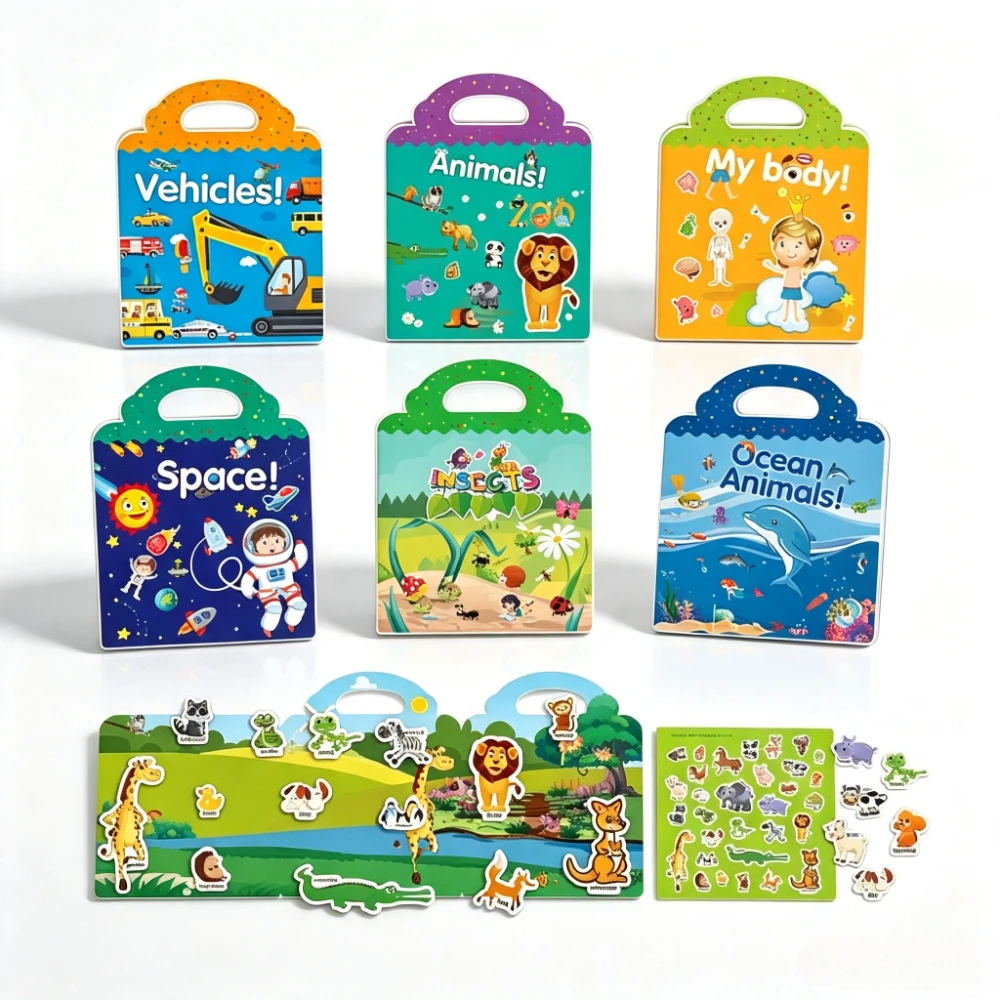 ●Reusable Cartoon Sticker Book for Kids Multiple Scenos DIY Puzzle Game Educational Learning Classic Toys for Child Age Gifts