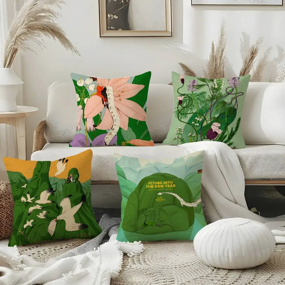 

Pillow Case Green Flower World Home Dorm Chair Back Short Plush Double-sided Printing Office Nap Time Cushion Cover