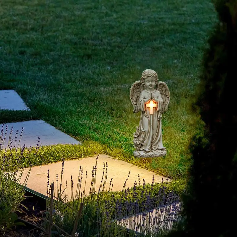 Solar Garden Angel Statue Resin Praying Angel For Cemetery Decoration Solar Memorial Angel For Lawn Porch Patio ornament