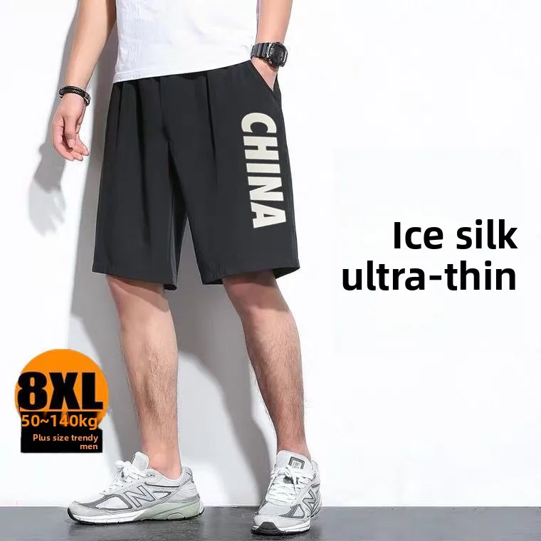 

Summer Ice Silk Men's orts Breathable Ultra-Thin Five-Part Loose Casual Outerwear Spor Straight-Cut Mid-Waist Pants