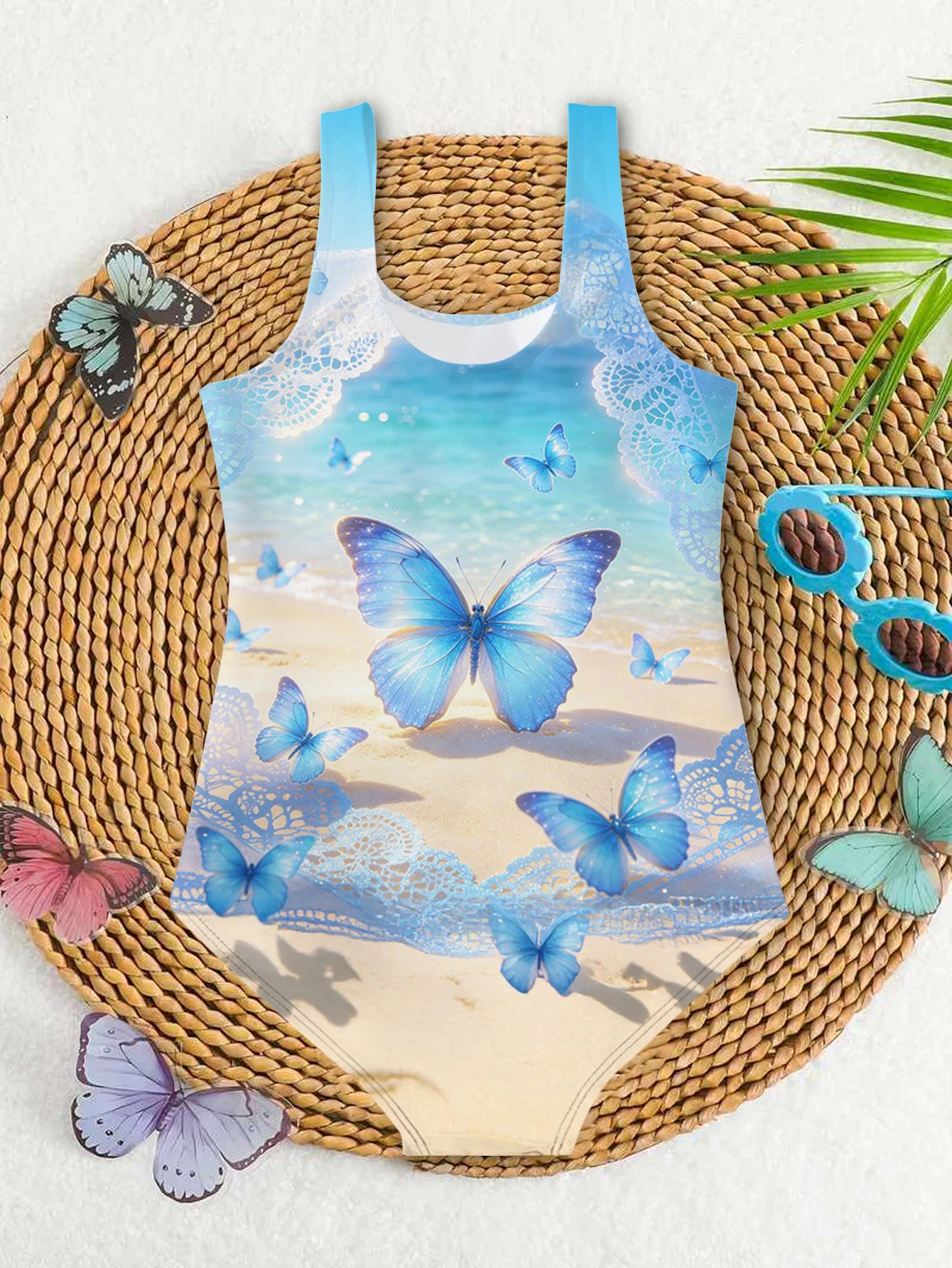 Girls' Summer Atmospheric Butterfly Fashionable Tight One-piece Swimsuit