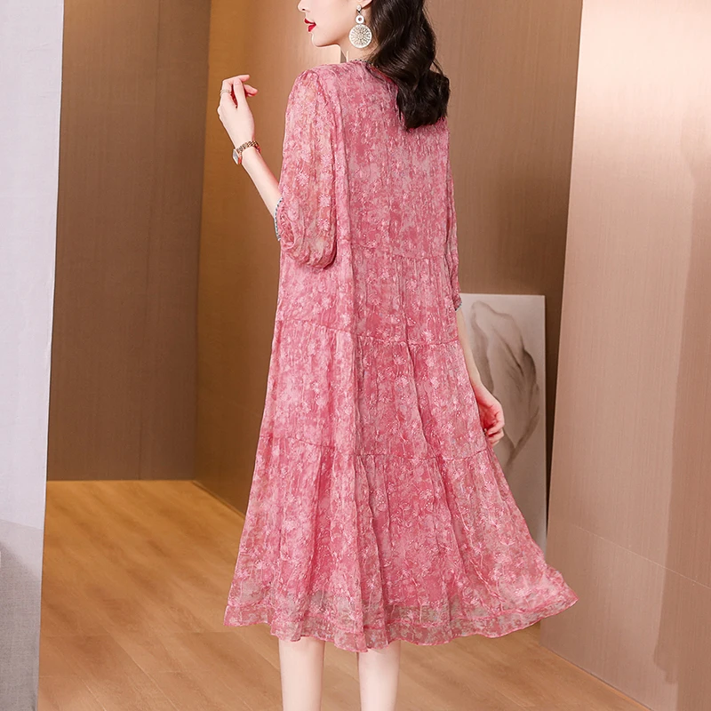 Pink Embroidery Floral Silk Sheer Sensual Sexy Dress for Women Summer Elegant Luxury Party Vestidos 2024 Korean Vintage Dresses