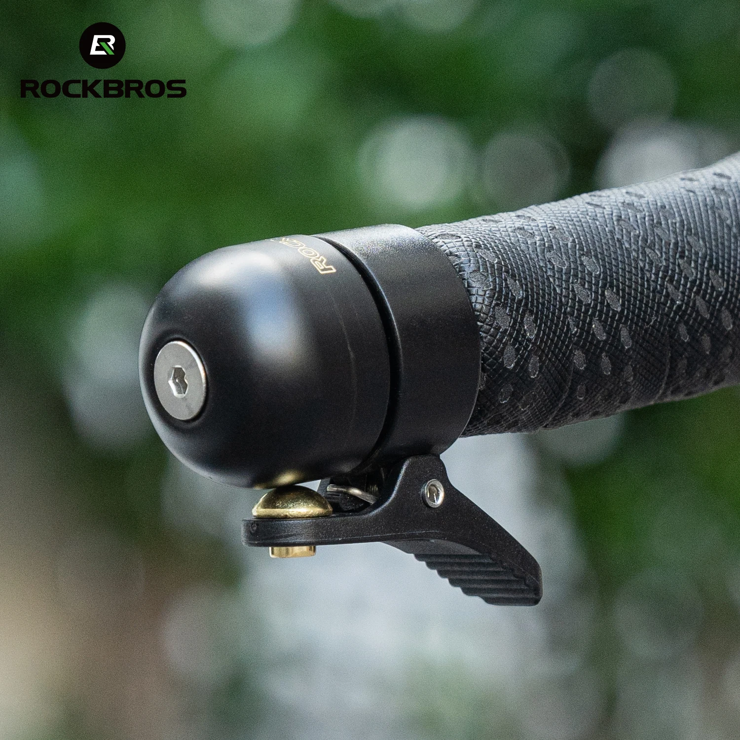 Image of ROCKBROS Mini-Fahrradklingel aus Kupferlegierung, laute, regenfeste Fahrradglocke, kompakt, schnelle Installation, robuste Lenkerendstopfenglocke