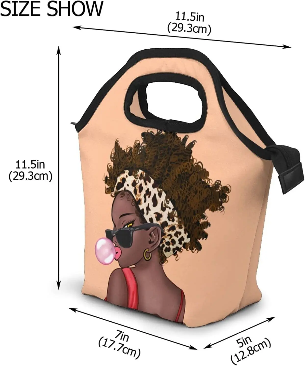 African American Women With Crown Lunch Bag Afro Girls Black Queen Handbag Lunch Kit Insulated Cooler Box For Travel, Picnic