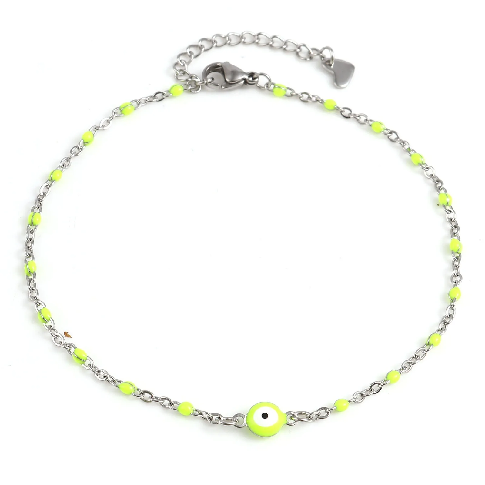 1 PC Silver Color Stainless Steel Religious Anklet Multicolor Enamel Round Evil Eye Fashion Jewelry Anklet 25cm(9 7/8\