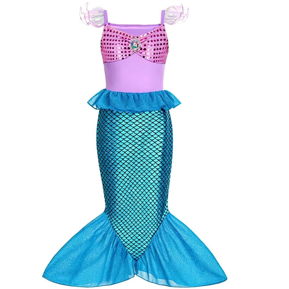 Mermaid Dress Girls Sleeveless Dress Up Kids Clothes with Crown Necklace Wand for Girls Party Stage Halloween Costumes