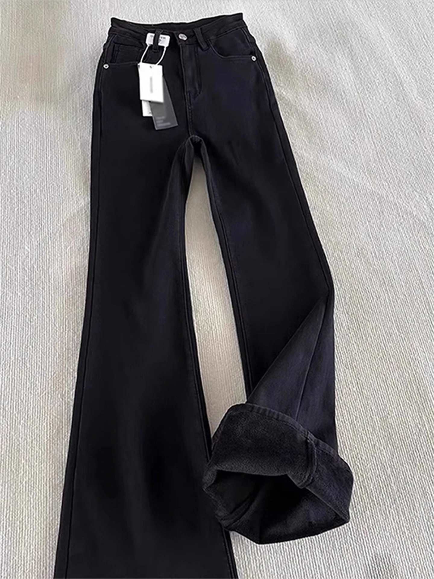 

Мужские джинсы American High Street Knife Thiened Fce, черные, прямого кроя, для зимы, повседневные, молодежные, модные