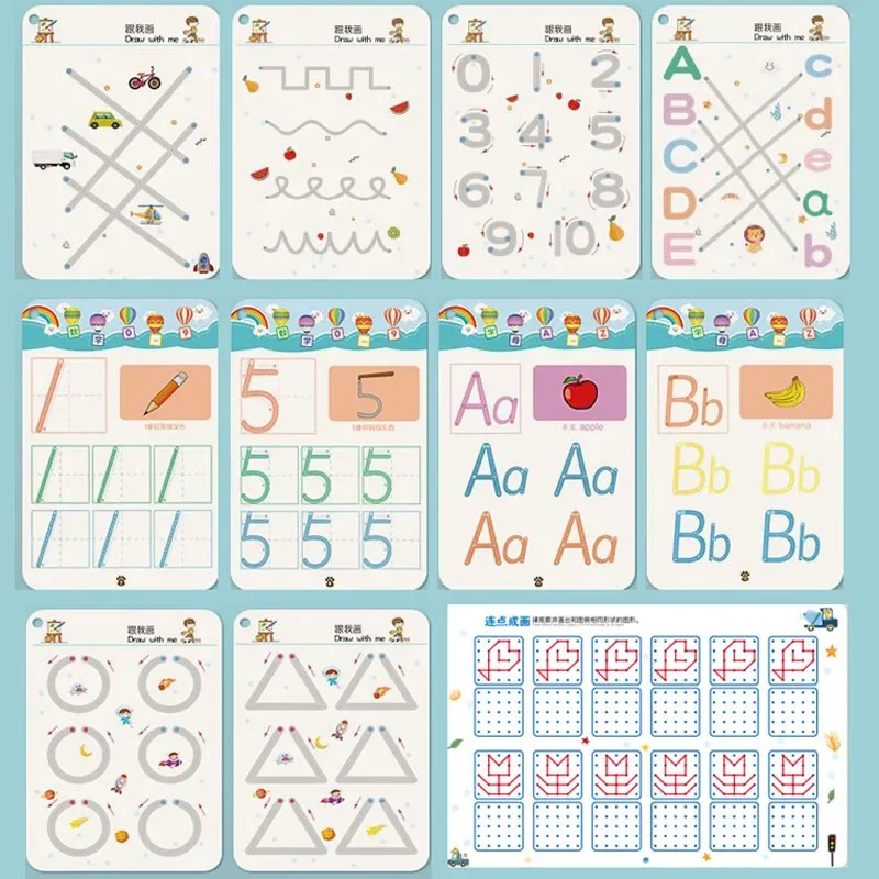 Magische Verfolgung Arbeitsbuch pädagogische Montessori Bücher für Kinder Stift Kontrolle Training wieder verwendbare Kalligraphie Copybook Kinderspiel zeug