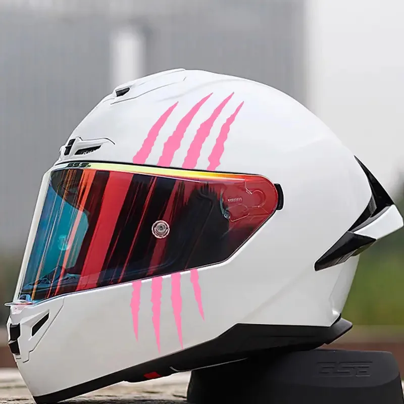 2DFlat Motorcycle Helmet Sticker - Thick Cracked Pink Claw Mark Design
