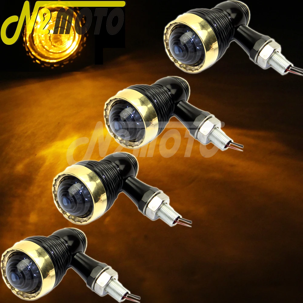 Front Rear LED Turn Signal Light Motorcycle Old Shool Brass Blinker Amber Lamp For Harley Scrambler Chopper Bobber Cafe Racer