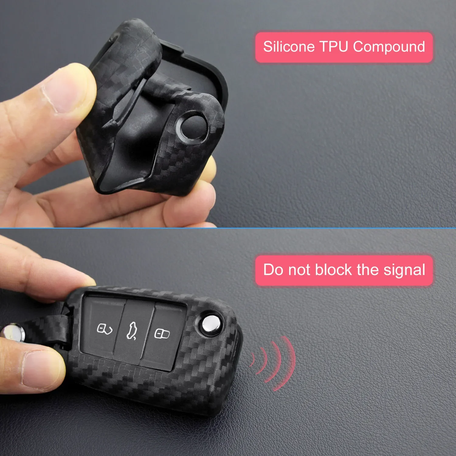 Flip Car Key Fob Case Cover Chain For Skoda Octavia Kodiaq Karoq Superb VW Golf 7 Tiguan Polo SEAT Ateca Leon Carbon Fiber