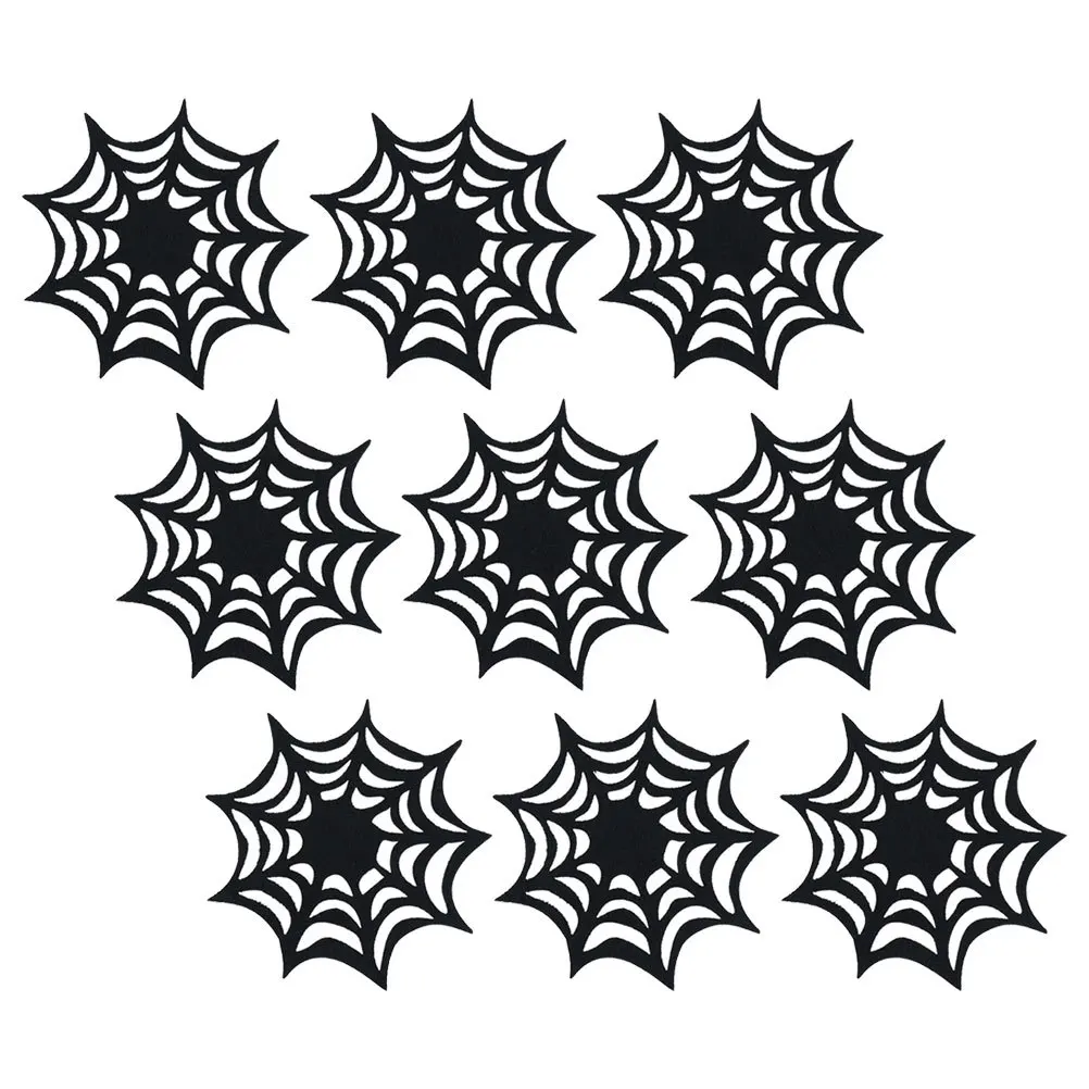 

9pcs Halloween Spider Web Coasters Felt Heat Insulating Table Mats Soft Reusable For Cups Bowls Plates Halloween Party