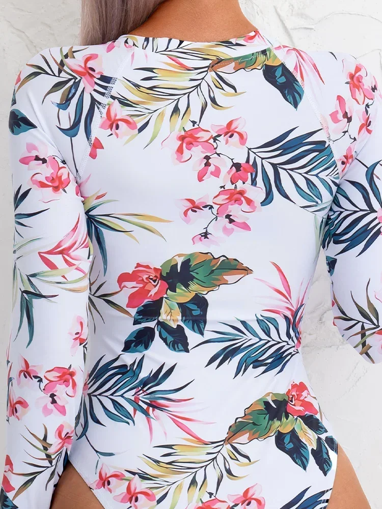UETEEY 2025 New Summer Swimwear One Piece Swimsuit Sexy Print Long Sleeve Zipper One Piece Bikini Women Swimsuit Beach Bikinis