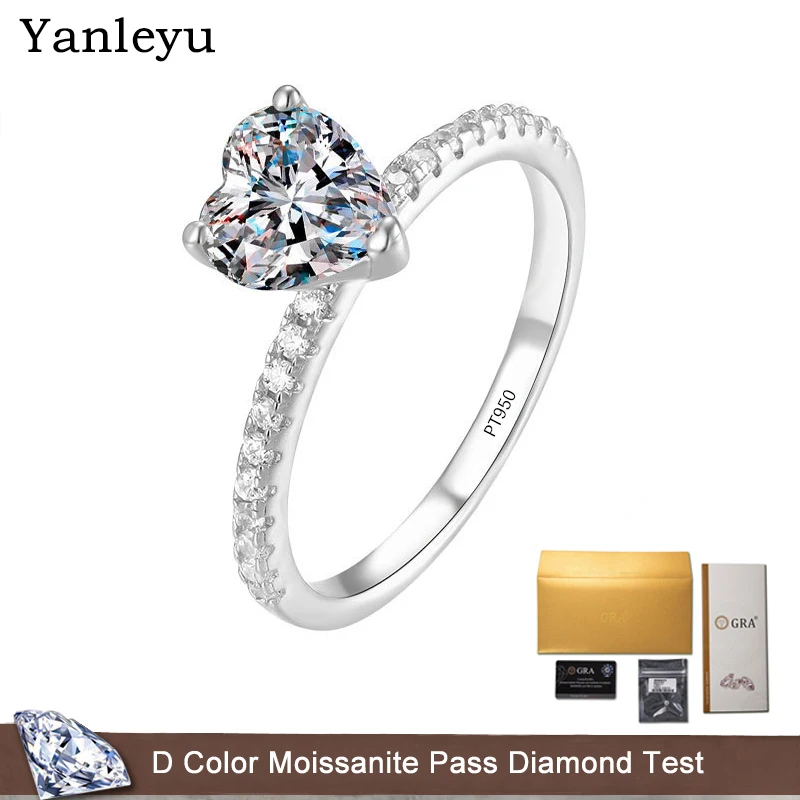 

Yanleyu Romantic Heart Shape Moissanite 1.0 Carat D Color Diamond Engagement Ring for Women Solid Platinum PT950 Fine Jewelry