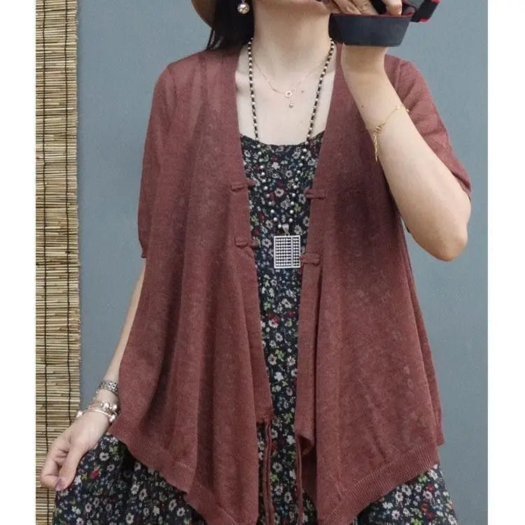 Short Sleeved Thin Ice Silk Knitted Cardigan for Women in Summer 2024 New Loose Versatile Loose Small Jacket for Sun Protection