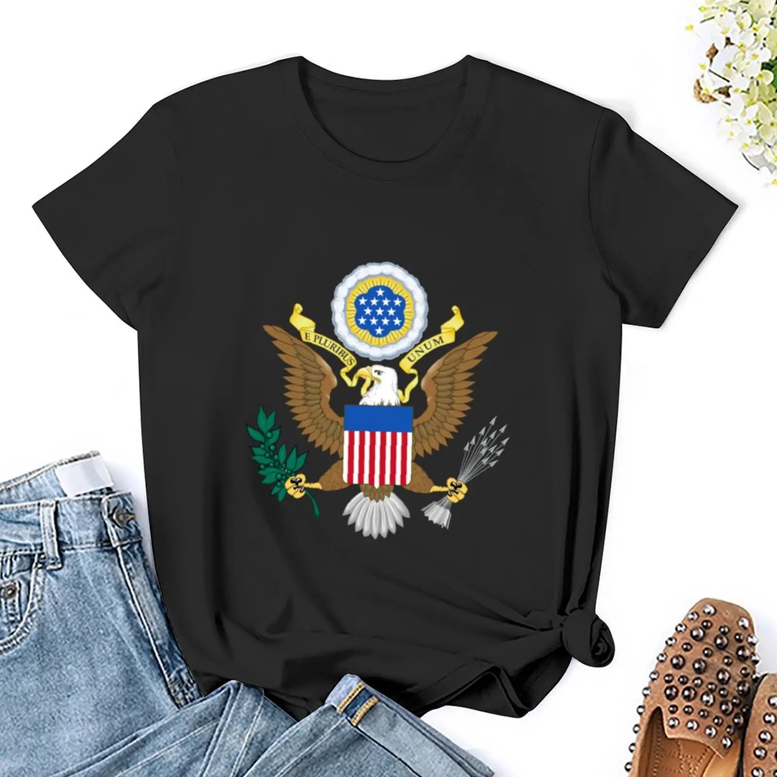 Greater coat of arms of the United States T-Shirt hippie clothes summer top summer tops t shirts for Womens image 5