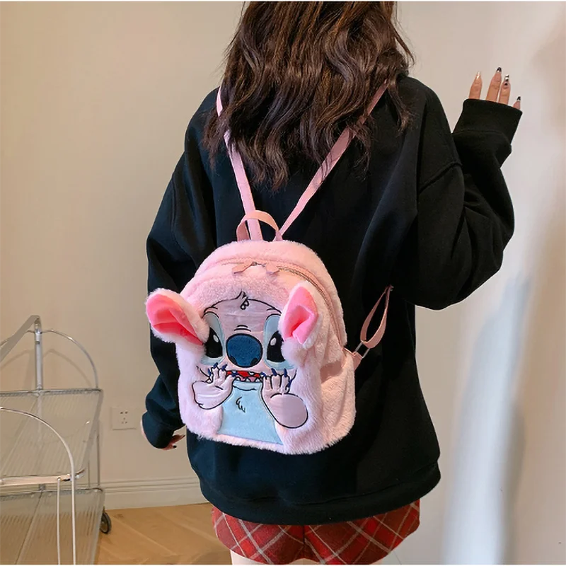 Disney Stitch bolsa de pelúcia para homens e mulheres, mochila dos desenhos animados, bolsa pequena para meninas, viagens, novo, 2023