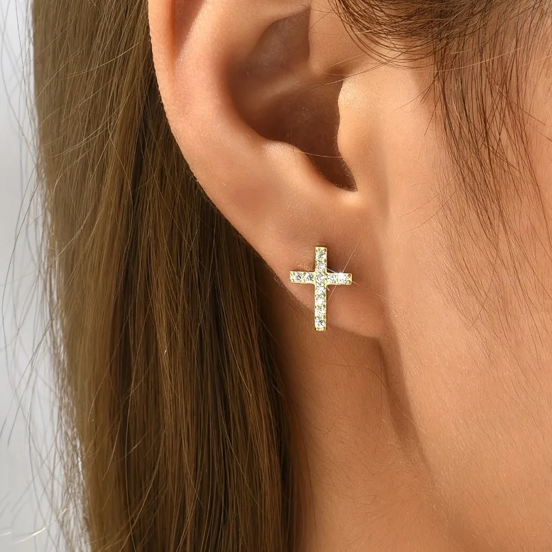 Fashionable Simple and Compact Gold/silver Color Cross Earrings for Daily Wear Jewelry Accessories Gifts for Both Men and Women
