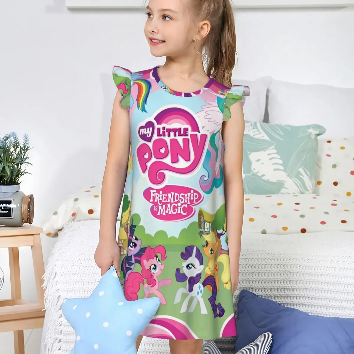 Girl's My Little Pony Cartoon Nightgowns Kid's Night Dress Sleepwear Pajamas Nightie for Little Girls