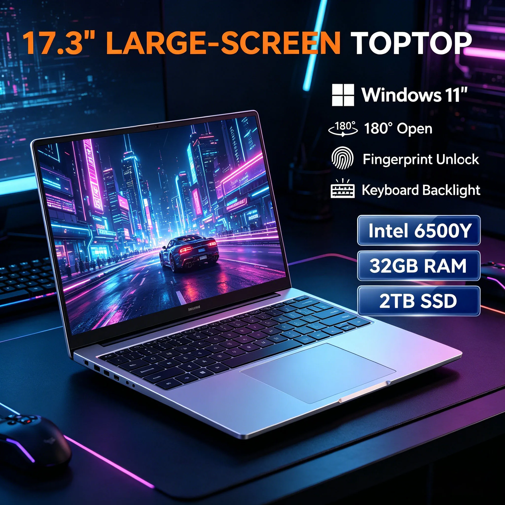 Top Pick 17.3" Ultra Light Laptop Intel 6500Y 32GB 1TB/2TB SSD High Definition Windows 11 Office Notebook