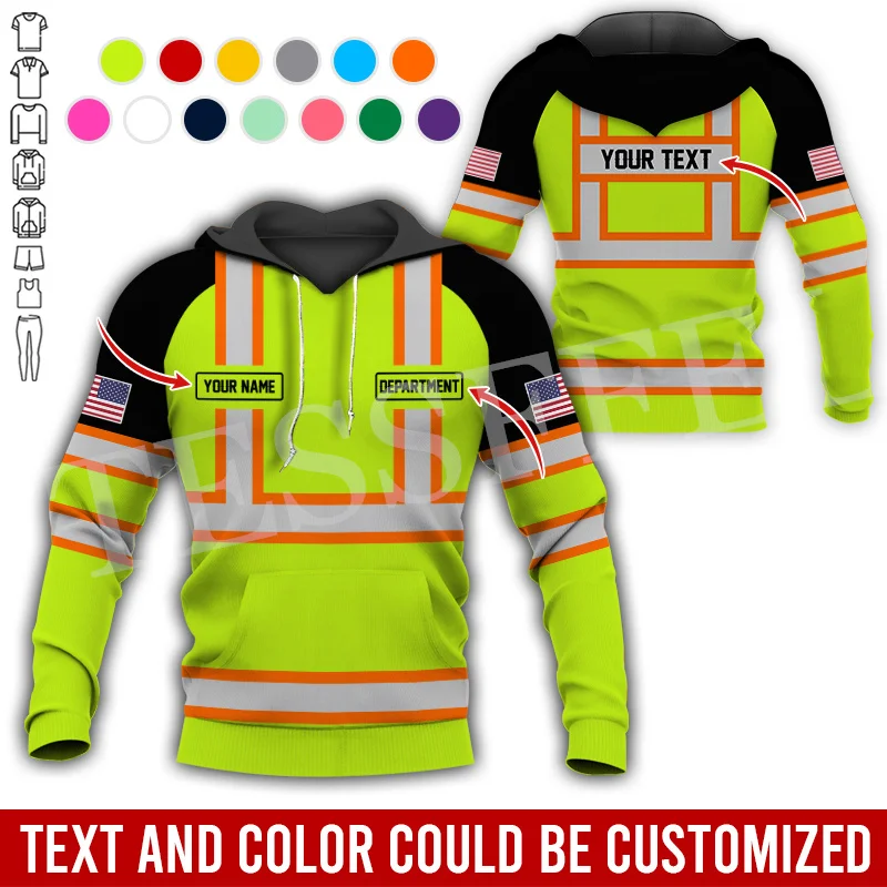 Nombre personalizado Cosplay trabajador equipo pesado remolque camión Multicolor Retro tatuaje 3DPrint Harajuku Casual pulóver chaqueta sudaderas con capucha A36