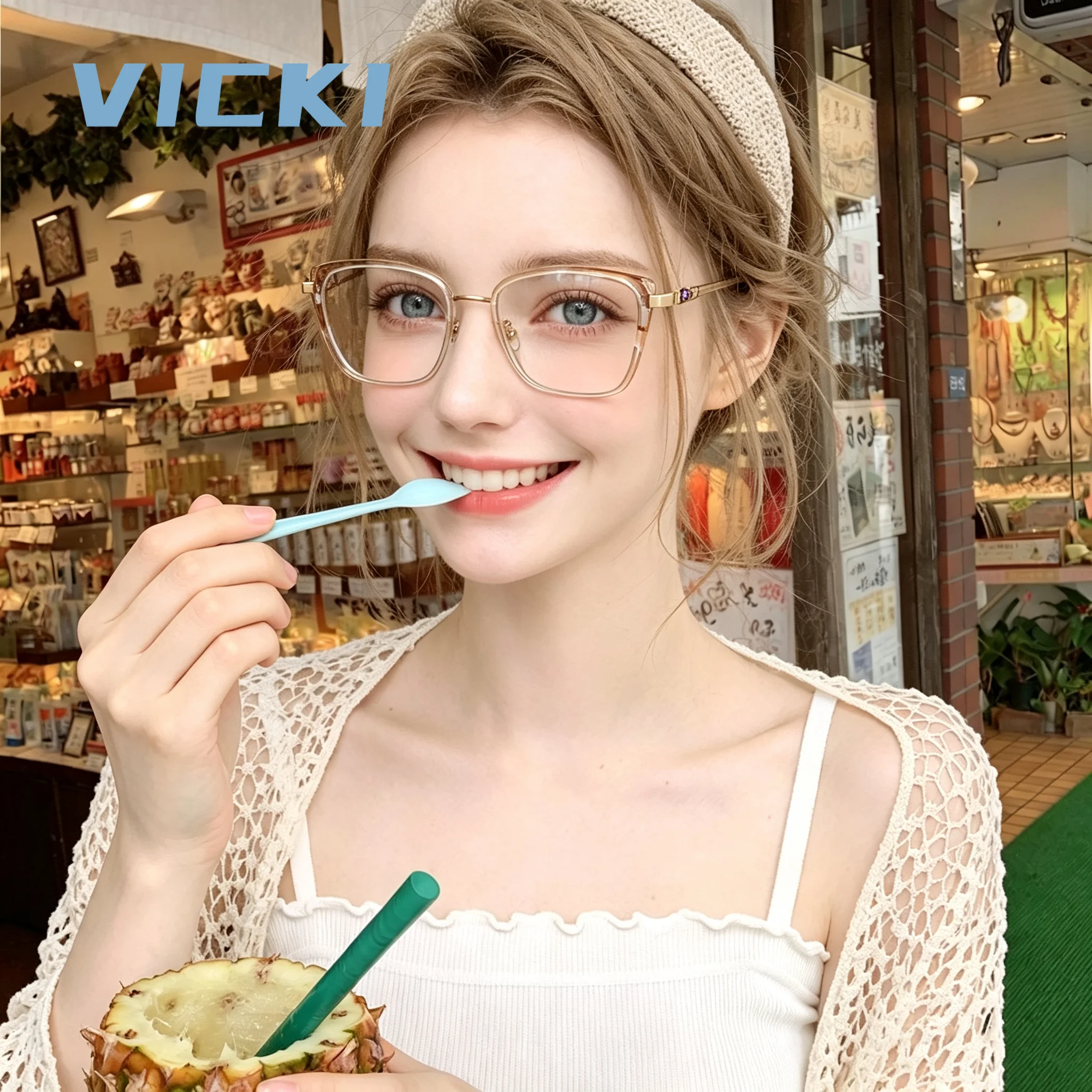 VICKI Fashionable Stylish Square Women's Progressive Multifocal Anti Blue-ray Glasses Photochromic Customizable Prescription