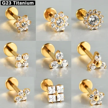 1PC G23 Solid Titanium Zircon Flower Rook Helix Stud Tragus Cartilage Earring Lobe Labret Piercing Jewelry 16G